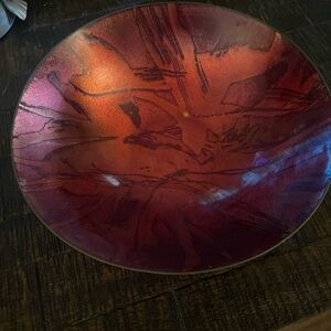 Vintage Abstract Red mid-century modern enamel-on-copper bowl